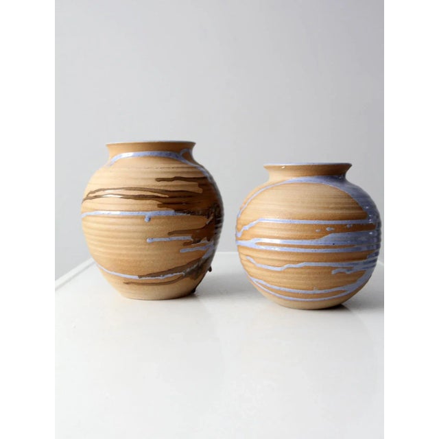 Mid-Century Modern Vintage Studio Pottery Vase Pair For Sale - Image 3 of 13