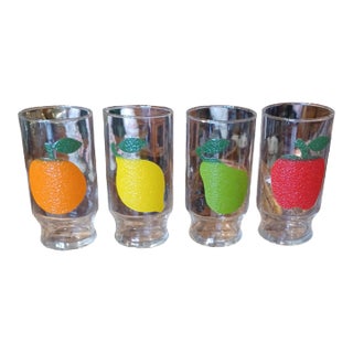 Vintage 1950s Set of 4 Embossed Fruit Glasses For Sale