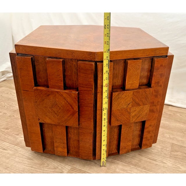 Brown Vintage Lane Staccato Block Brutalist Nightstand Cabinet Side Table MCM Hexagon For Sale - Image 8 of 11