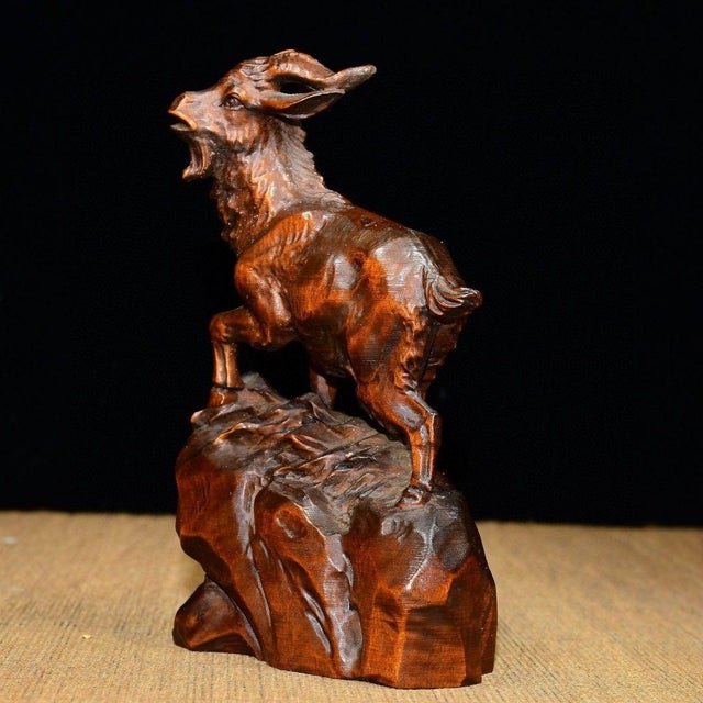 Chinese Hand-Carved Boxwood Goat Figurine, Auspicious Symbol For Sale - Image 10 of 10