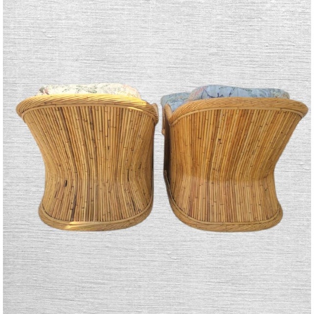 Vintage Pencil Reed Vivai Del Sud Style Coastal Regency Lounge Chairs With Matching Ottomans- Set 4 For Sale - Image 12 of 12