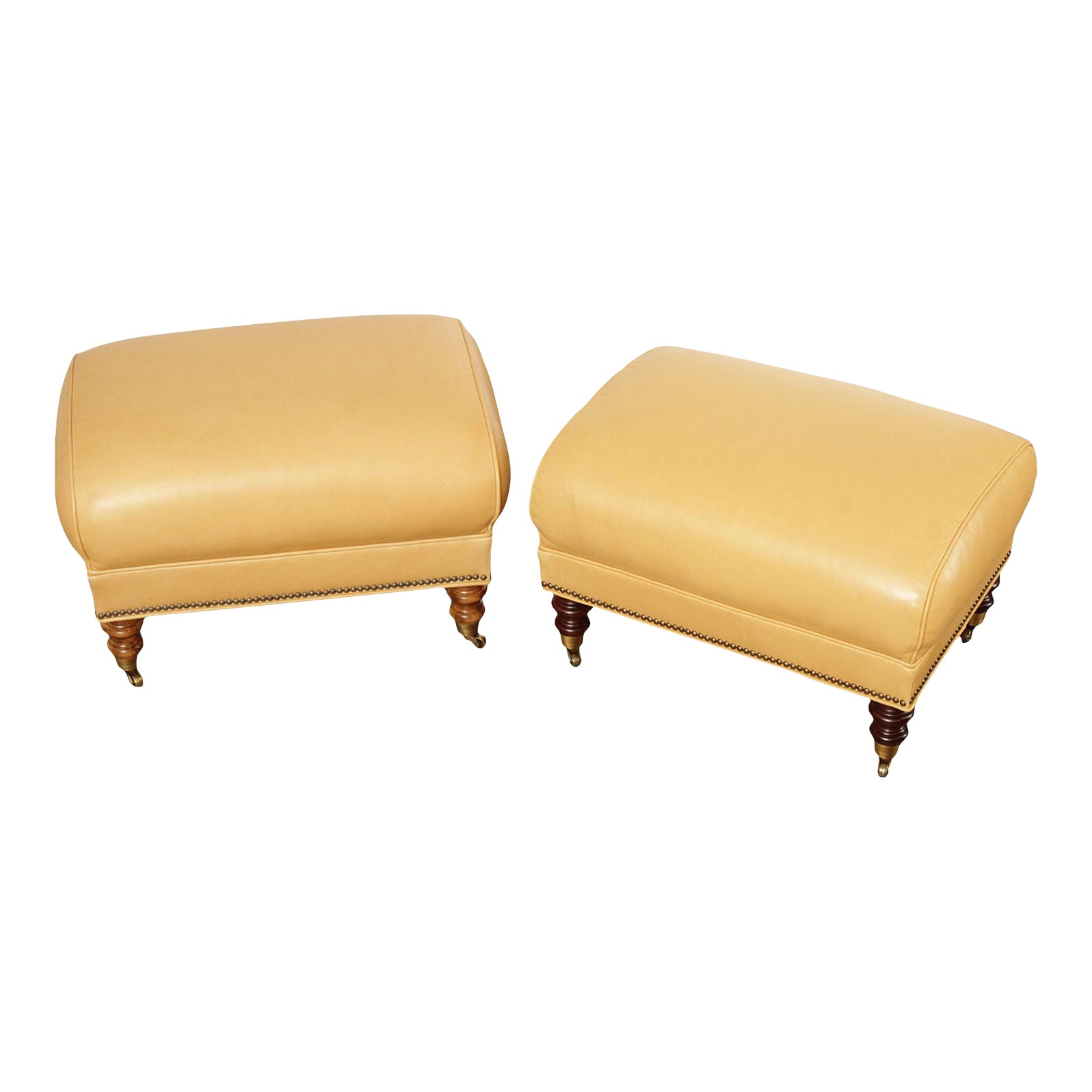 Wesley Hall English Regency Style Pair of Leather Ottomans Chairish