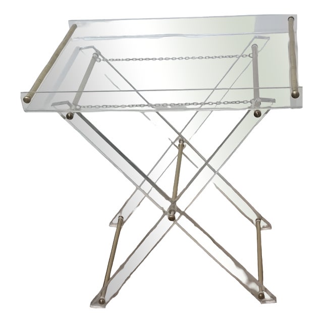 Folding Side Table with Acrylic Brass Top, 1970s For Sale