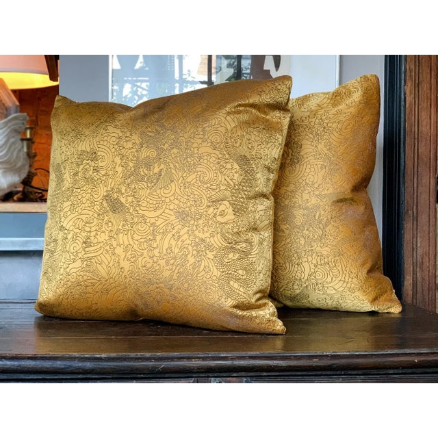 Textile Jean Paul Gaultier Gold Satin Jacquard Pillows - A Pair For Sale - Image 7 of 8