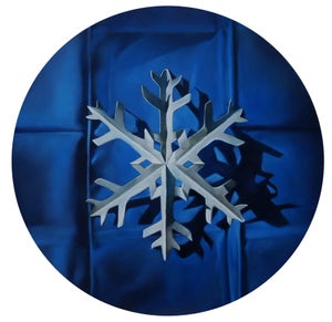 Paper Snowflake 3 by Amy Ordoveza | Oil on aluminum composite panel Snowflake on blue background