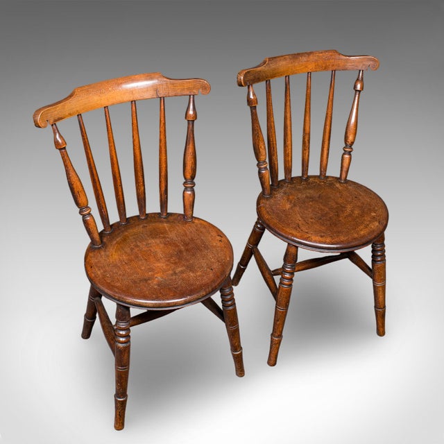 Wood Set of 4 Antique Station Chairs, English Beech Dining Seat, Reception, Edwardian For Sale - Image 7 of 12