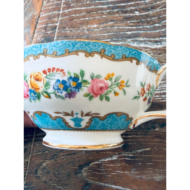 Vintage Crown Staffordshire Lyric Tunis Blue Bouillon Fine Bone China Cups - Set of 4 For Sale - Image 10 of 12