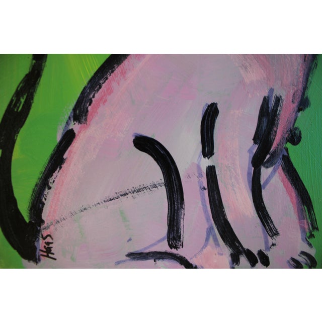 Contemporary Pink Cat, Contemporary Acrylic Painting Mixed Media For Sale - Image 3 of 9