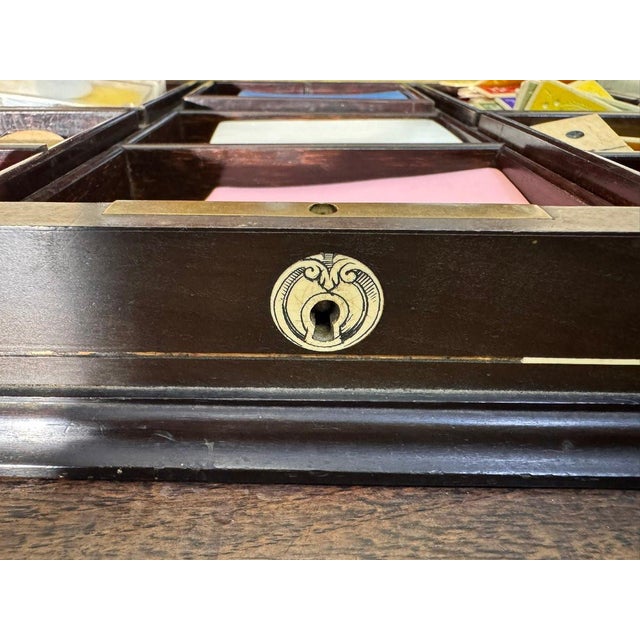 Wood Napoleon III Ebony and Mahogany Box with Inlays of Precious Materials For Sale - Image 7 of 8
