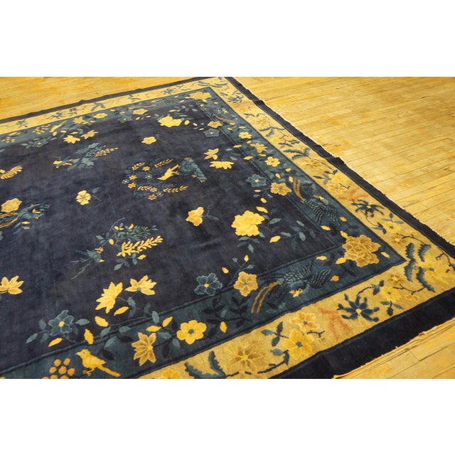 1920s Blue Navy Floral Deco Antique Chinese Peking Rug Handknotted Wool For Sale - Image 9 of 11
