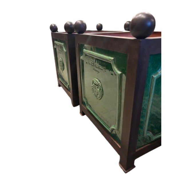 Pair of French Glazed Terracotta Planter Boxes by La Madeleine. For Sale - Image 4 of 5