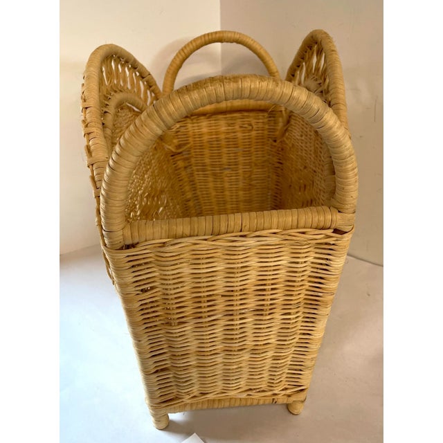 Boho Chic Vintage Natural Wicker Magazine Rack Basket For Sale - Image 3 of 9