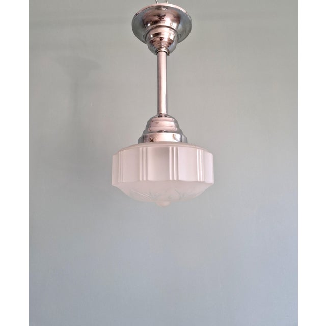 Bauhaus Art Deco Pendant Light in Frosted Glass, 1920s For Sale - Image 3 of 12