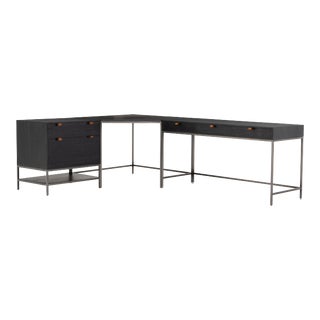 Four Hands Trey Desk System With Filing Cabinet, Black Wash Poplar For Sale