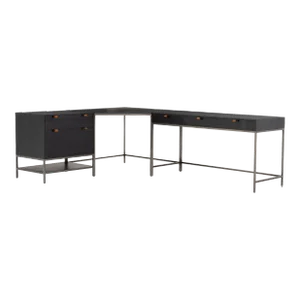 Four Hands Trey Desk System With Filing Cabinet, Black Wash Poplar