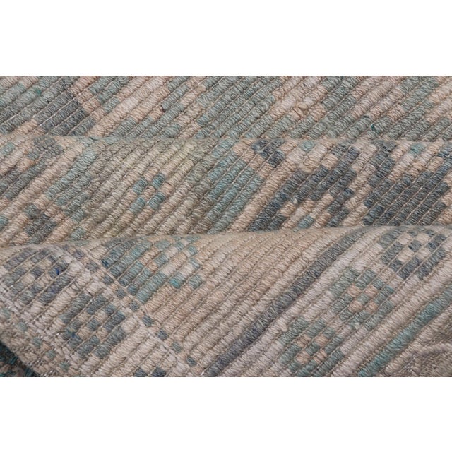 Vintage Turkish Kilim Rug Soft Teal and Beige Geometric Patterns 5'9 X 9'8 For Sale - Image 9 of 10