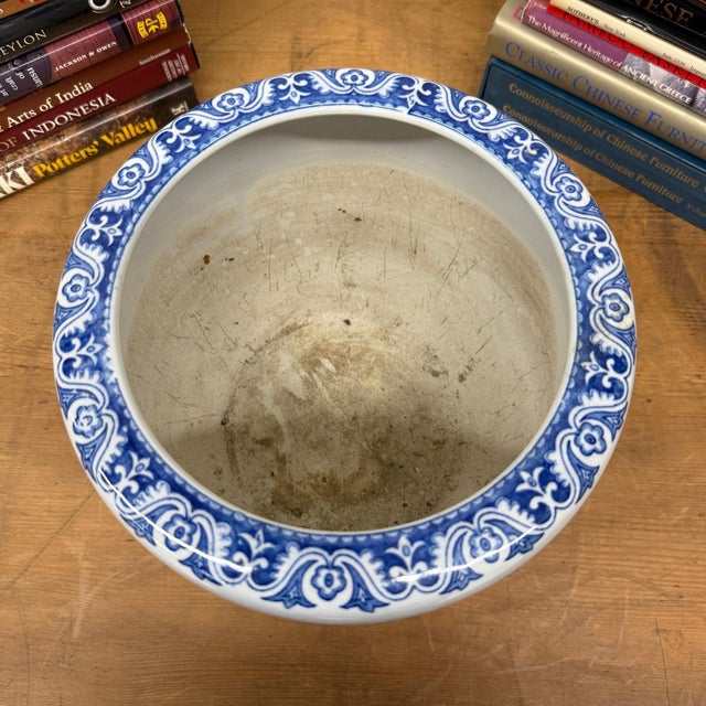 Blue and White Ceramic Planter with Landscape Artwork For Sale - Image 10 of 10