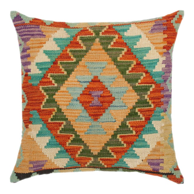 Rustic Turkish Annabel Hand Woven Kilim Throw Pillow For Sale