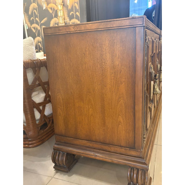 Mastercraft Vintage Mastercraft Credenza Sideboard 1970s Burl Wood & Brass Tassel Pulls For Sale - Image 4 of 17