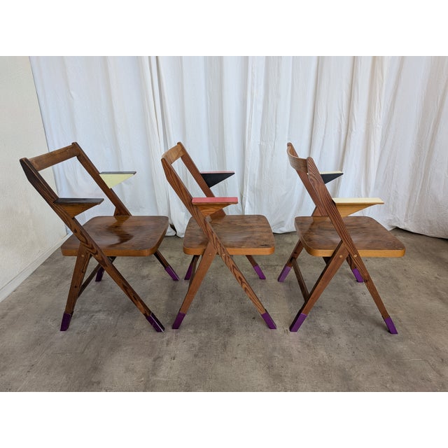 1970s Vintage Wooden Chairs, 1970s, Set of 3 For Sale - Image 5 of 18
