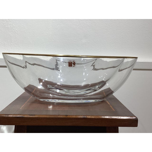 Clear Murano Glass Centerpiece Vase with Gold Rim by Carlo Moretti, 1980s For Sale - Image 4 of 12