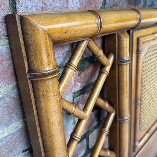 Wood Mid-Century Palm Beach Regency Faux Bamboo and Cane Queen Headboard Attributed to Dixie - Tahiti Collection For Sale - Image 7 of 16