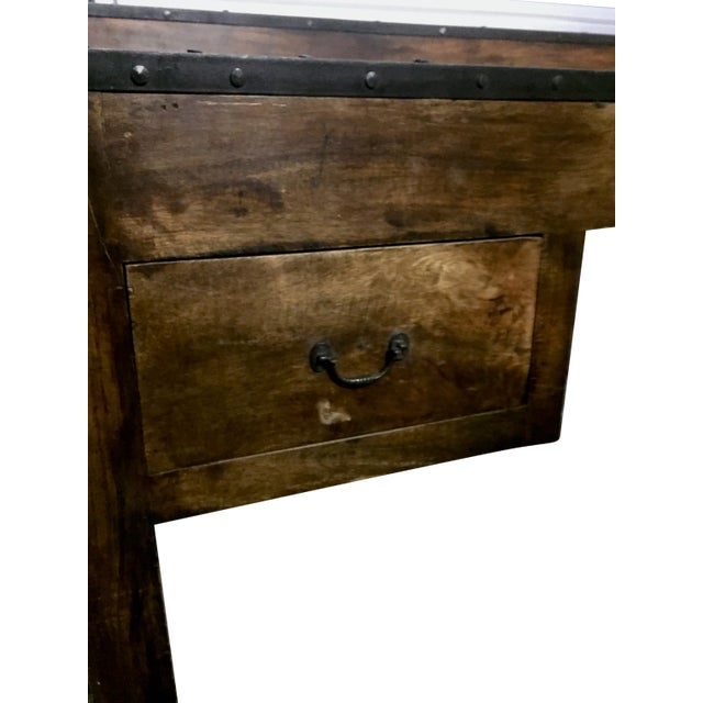 Wood Antique Country Work Table | Island With Stainless Steel Top For Sale - Image 7 of 11