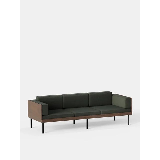 Dusty green cut sofa by kann design dimensions: d 80 x w 230 x h 72 cm. Materials: solid wood, steel, wood veneer, hr...
