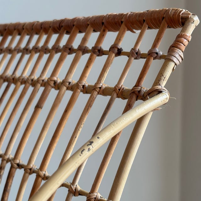 1950s Bamboo & Rattan Openweave Magazine Rack W/ Iron Base For Sale - Image 16 of 18