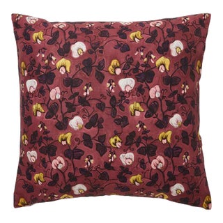 Sweet Pea Rose Pillow on Cotton/Linen Blend For Sale