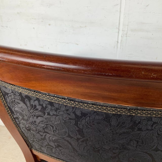 Antique Empire Style Mahogany Armchair With Black Damask Upholstery For Sale - Image 10 of 12
