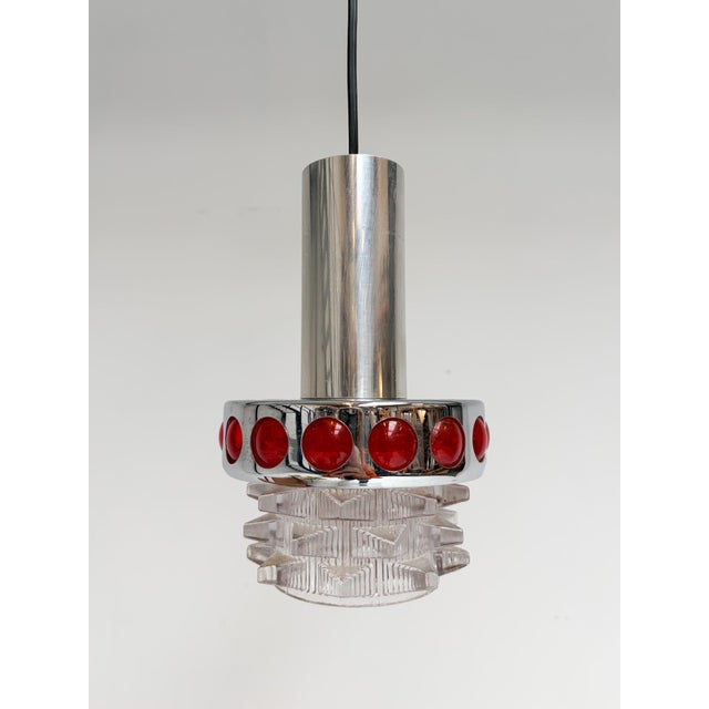 Chrome with Red Glass Ceiling Lamp attributed to Raak Design Team for Massive Lighting, 1960s For Sale - Image 12 of 12