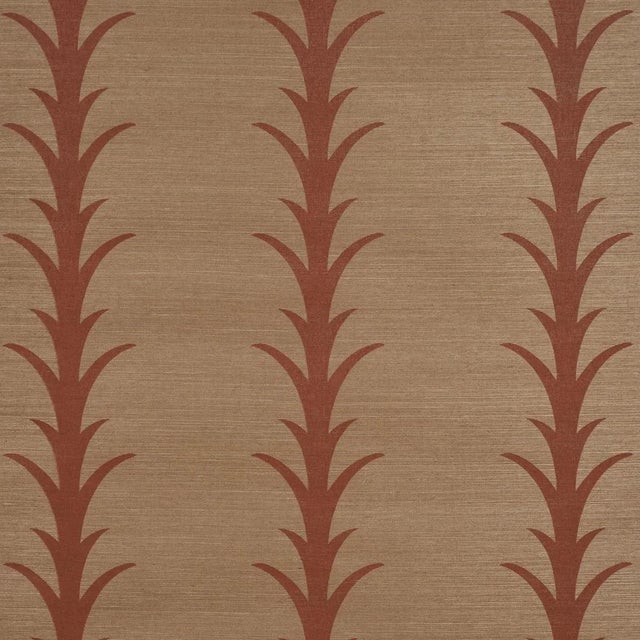 Schumacher x Celerie Kemble Acanthus Stripe Sisal Wallpaper In Mocha For Sale