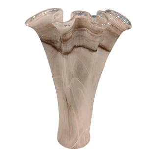 Vintage Murano Lavender Italian Glass Ruffled 16" Vase For Sale