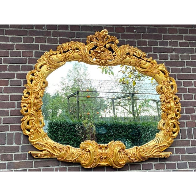 1970s Italian Rococo Gold Beech Wall Mirror For Sale - Image 9 of 12