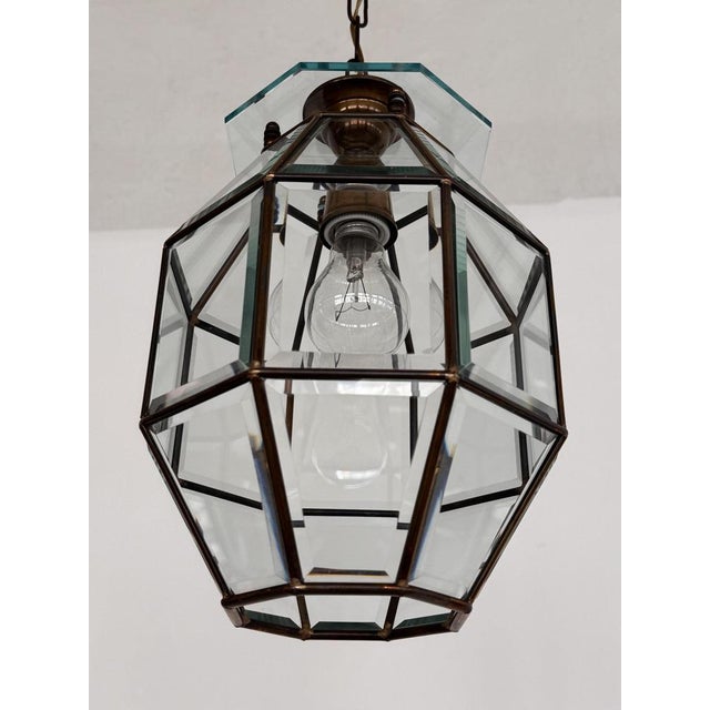 Italian Brass and Cut Glass Pendant Lamp, 1960s For Sale - Image 10 of 13