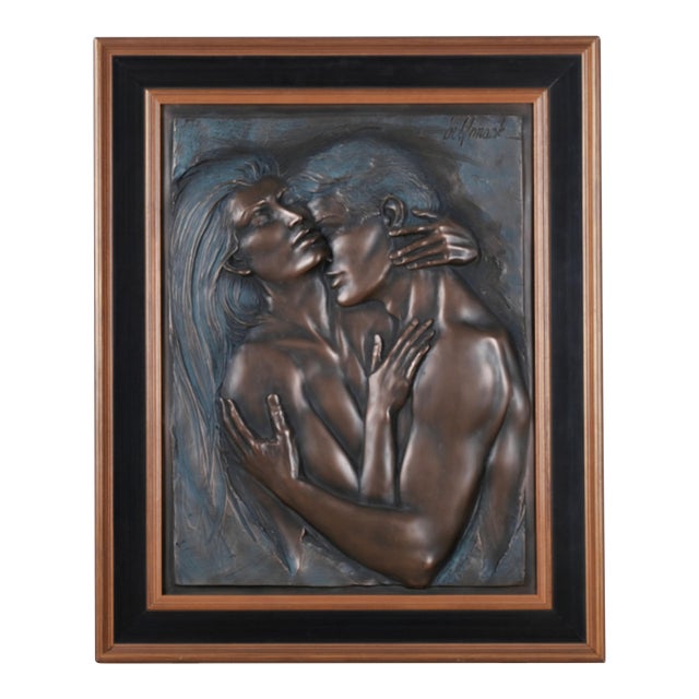 1995 Bill Mack "Embrace" Framed Wall Sculpture Bronzed Mixed Metal Media Limited Edition 131/295 in Excellent Condition For Sale