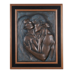 1995 Bill Mack "Embrace" Framed Wall Sculpture Bronzed Mixed Metal Media Limited Edition 131/295 in Excellent Condition