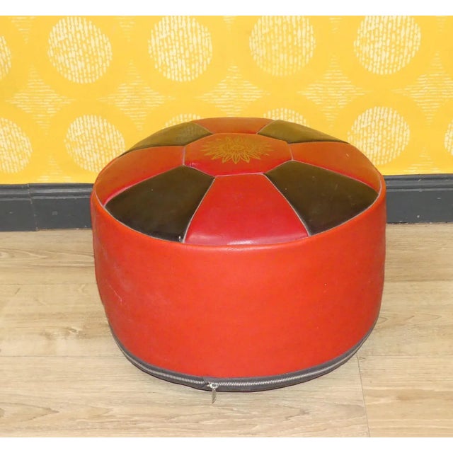 Black and Red Faux Leather Ottoman, 1970s For Sale - Image 4 of 8