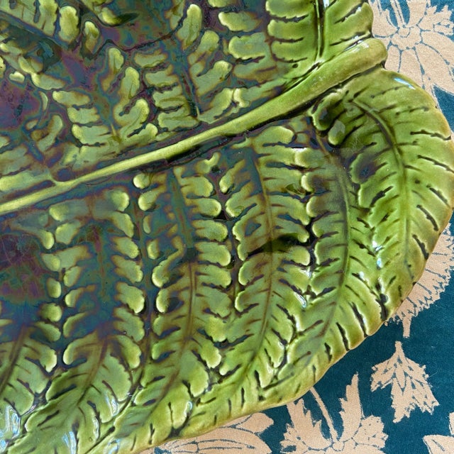 Antique Fern Majolica Dish Platter from Sarreguemines, 1890 For Sale - Image 4 of 8