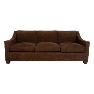 Chocolate Brown Chenille Covered Three-Seat Sofa For Sale