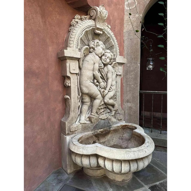 Italian Carved Limestone Wall Fountain For Sale - Image 3 of 8