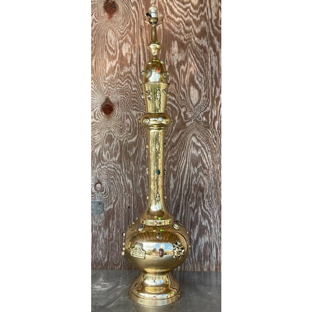 Vintage Boho Bejeweled Brass Table Lamp For Sale - Image 12 of 12