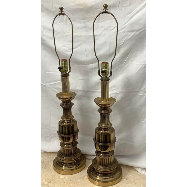 Metal Mid-Century Modern Brass Lamps - a Pair For Sale - Image 7 of 7