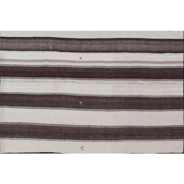 Mid 20th Century Striped Turkish Vintage Kilim Flat-Weave Rug in Brown, Mocha, and Ivory For Sale - Image 5 of 10