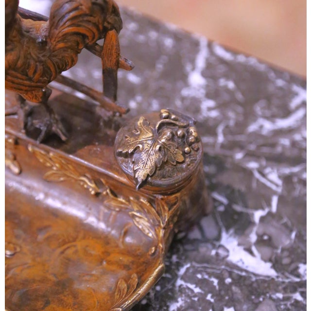 Metal 19th Century French Patinated and Gilt Spelter Rooster Inkwell Desk Set For Sale - Image 7 of 10