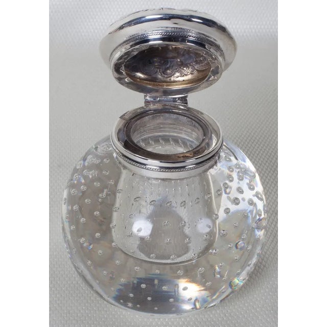 Victorian Pairpoint Crystal Inkwell With Bubble Motif and Sterling Silver Hinged Cover For Sale - Image 3 of 8