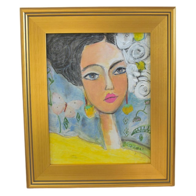 2020s Parisian Expressionism Woman Painting by Ruth Arnez Including the Antiqued Gold Wood Frame For Sale - Image 5 of 5