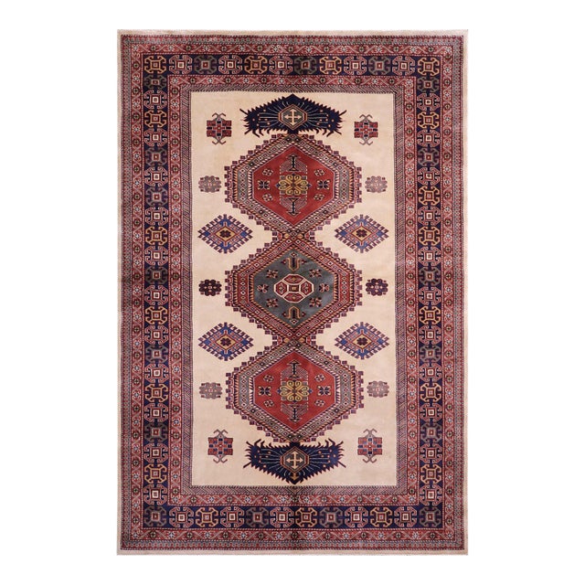 Boho Chic Shirwan Beige/Blue Wool Rug - 5'3''x7'3'' For Sale
