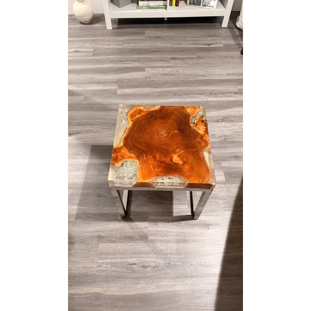 2010s Luxury Live-Edge Wood & Crystal Resin Side Tables | Custom Handcrafted For Sale - Image 5 of 5